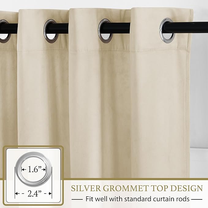 StangH Beige Velvet Curtains 84 inches Long 2 Panels for Nursery, Luxury Light Dimming Curtains & Drapes Thermal Insulated Farmhouse Home Decor for Dining Room/Patio, W42 x L84
