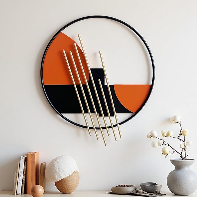 HYVAKUPPA 3D Large Metal Wall Decor Modern Aesthetic Wall Sculptures 19.7”W by 22.4”H Luxury Geometric Circular Decor Wall Art Artwork for Bedroom Dining Living Room Wall Decorations