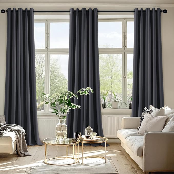 MIULEE Dark Grey Blackout Curtains for Bedroom Living Room 96 Inches Long 2 Panels, Thermal Insulated Room Darkening Drapes Grommet Noise Reducing Light Blocking Window Treatments 40x96 Inch