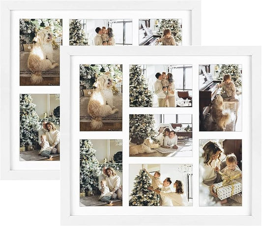 Golden State Art, Set of 2, 13.7x15.7 Matted White Wood 7-Opening for 4x6 Collage Picture Frame