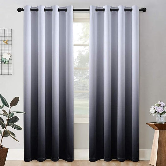 COSVIYA Grommet Ombre Room Darkening Curtains 84 inch Length 2 Panels, Black and Grayish White Gradient Drapes Light Blocking Insulated Thermal Window Curtains for Bedroom/Living Room,52x84 inches