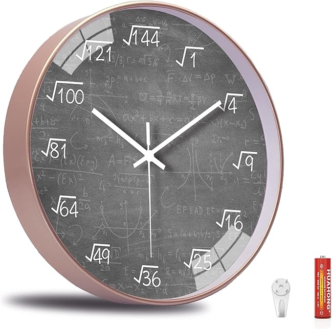 10 Inch Math Wall Clock Silent Non Ticking Movement Quality Quartz Wall Clock for Office Classroom/School/Home/Kitchen/Living Room Wall Decorations (Grey)