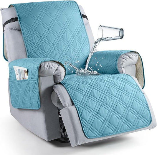 TAOCOCO Waterproof Recliner Chair Cover for Large Recliner, Oversized Recliner Covers for Recliner Chair with Pocket, Recliner Slipcover Furniture Protector for Kids Pets(28'', Sky Blue)