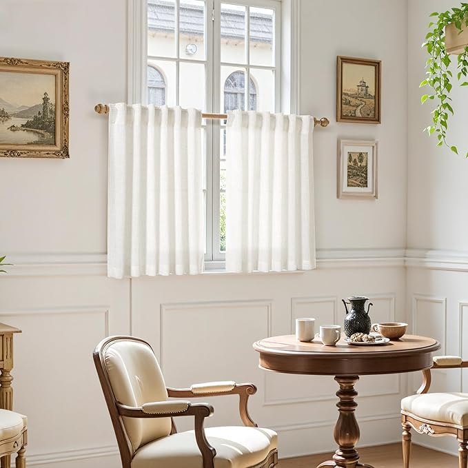 Nanspring 54 Inch Linen Curtains for Living Room Bedroom Semi Sheer Light Filtering Curtains Panels Back Tab and Rod Pocket Coastal Decor Neutral Curtain Drapes, 2 Panels 40 x 54 Inch