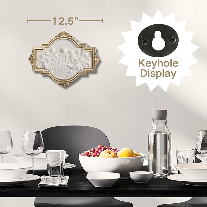 ShineOnAngel The Last Supper Wall Sculpture Gold Framed Relief Wall Art Leonardo da Vinci Last Supper Wall Decor for Dining Room 12.5 Inch Modern Home Decor