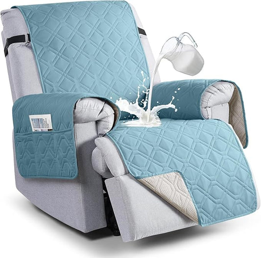 VANSOFY 100% Waterproof Recliner Chair Covers, Recliner Cover Non-Slip Dog Chair Cover Furniture Protector Washable Slipcover with Pocket, Elastic Straps for Pets, Dogs(Azuree, 25")