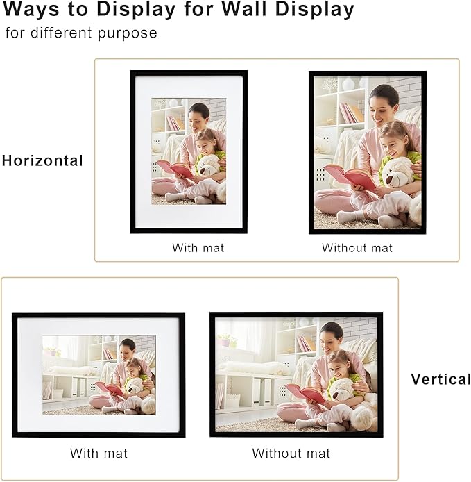 Egofine A2 Picture Frames Set of 2 Matted for A3 - Solid Wood Acrylic Plexiglass Front for Wall Mounting Hanging Vertically or Horizontally, Black - 16.5 x 23.4 in