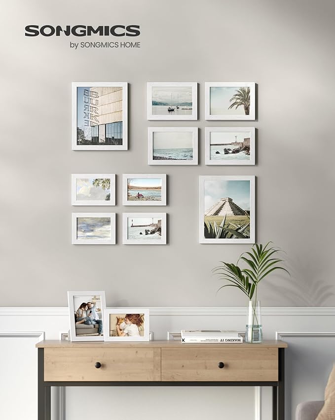 SONGMICS Picture Frames, Collage Picture Frames Set of 10, Two 8x10, Four 5x7, Four 4x6, Photo Frame for Wall Gallery Decor, Table Display, Glass, Cloud White URPF010W01V1