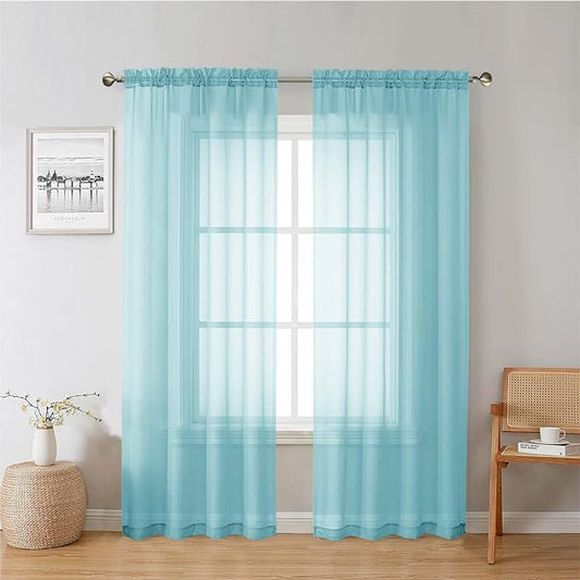 Lecloud Aqua Sheer Curtains for Living Room 78 Inches Long 2 Pcs, Dual Rod Pockets Light Filtering Airy Home Decor Window Curtains for Bedroom, Solid Color Voile Drapes, Each Panel 42" W x 78" L