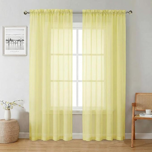 Lecloud Goose Yellow Sheer Curtains 78 Inches Long 2 Panels, Airy Light Filtering Voile Bedroom Curtains for Living Room Windows, Rod Pocket Solid Drapes for Dining Room, Each Panel 42" W x 78" L
