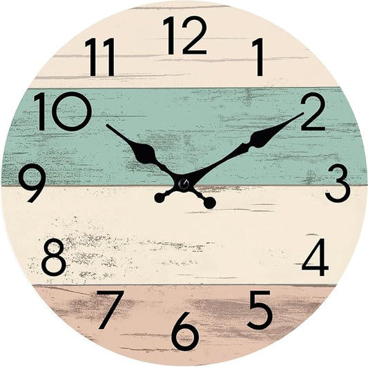 Wall Clock Silent Non-Ticking Wooden Clocks Battery Operated 8 Inch Small Country Retro Rustic and Beach Style Decorative for Kitchen, Home, Bathroom, Bedroom (Green)