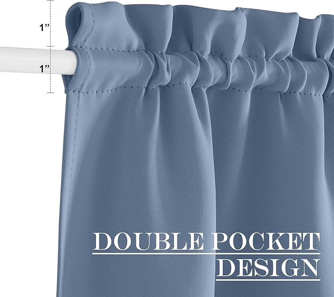 NICETOWN Blackout Door Blinds for Windows, Thermal Insulated Privacy Rod Pocket Front Door Curtain with Tieback, 20 by 72 inches Long, Stone Blue, 1 Piece with Tieback