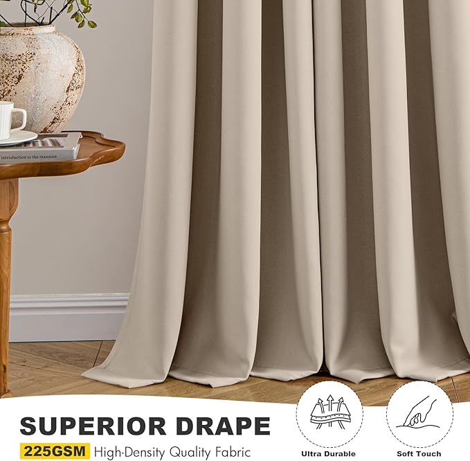MIULEE Taupe Blackout Curtains for Bedroom Living Room 72 Inches Long 2 Panels, Thermal Insulated Room Darkening Drapes Grommet Noise Reducing Light Blocking Window Treatments 40x72 inch