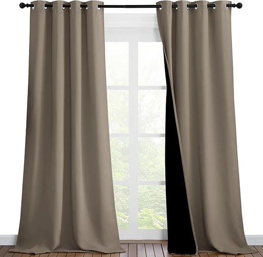 NICETOWN 100% Blackout Blinds, Set of 2, 46 inches x 96 inches, Laundry Room Decor Window Treatment Curtains for Large Patio Sliding Door, Thermal Insulated Taupe Curtains for Bedroom