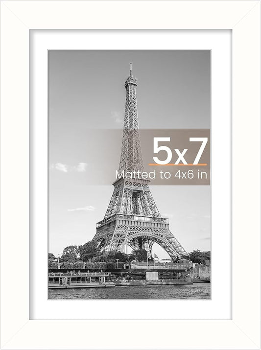 upsimples 5x7 Picture Frame, Display Pictures 4x6 with Mat or 5 x 7 Without, Wall Hanging Photo Frames, White, 1 Pack