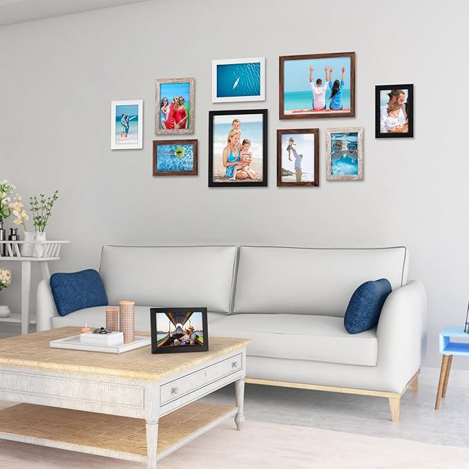 Giftgarden 4 Colors Picture Frames for Multiple Sizes Photos, Four 4x6, Four 5x7, Two 8x10, Assorted Gallery Frame Collage for Wall or Tabletop, Set of 10