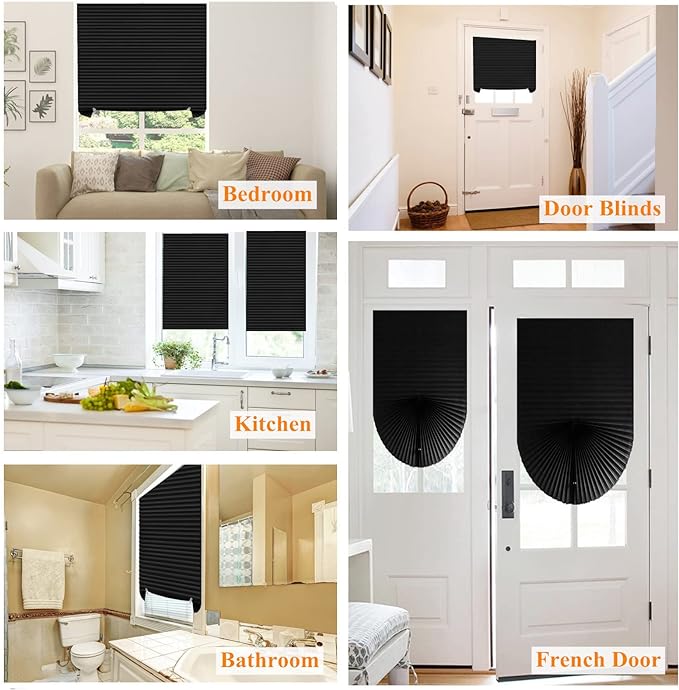 Window Blinds Cordless Blackout No Drill Cut to Size Clip On Stick On Self Adhesive Temporary Blinds Pleated Paper Blinds for Windows Doors Shades for Home Nursery Bedroom Kitchen Bathroom