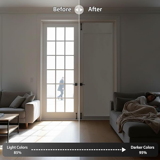 RYB HOME Blackout Door Window Curtain, Self-Ahensive Blinds Privacy Room Darkening for Glass Window/Front French Door, W26 x L69 inch, Natural, 1 Pc