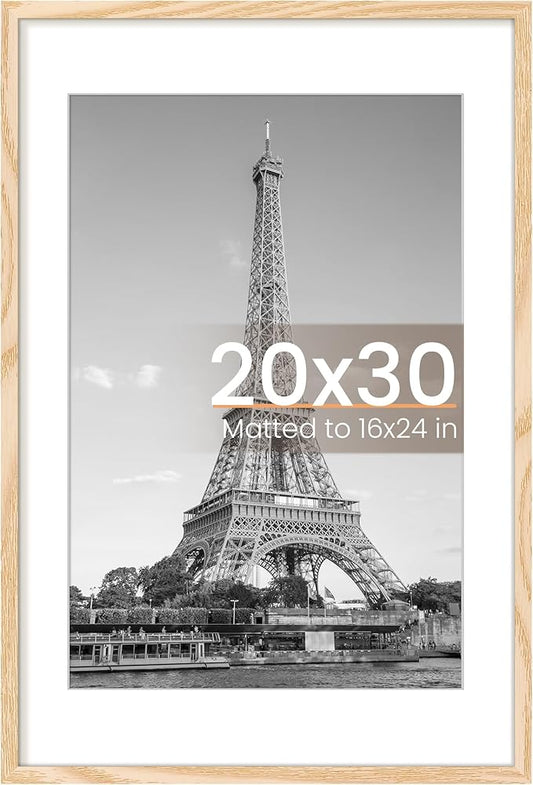 upsimples 20x30 Poster Frame, Display Pictures 16x24 with Mat or 20x30 Without Mat, Wall Hanging Picture Frame, Natural, 1 Pack