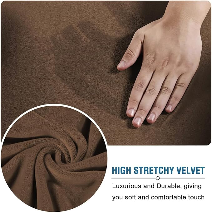 H.VERSAILTEX High Stretch Sofa Slipcover 4 Piece Cover Velvet Furniture Protector Form Fit Thick Velvet Extra Large Sofa Cover for 3 Cushion Couch Width Up to 97 Inch (Large Sofa, Caramel Cafe)