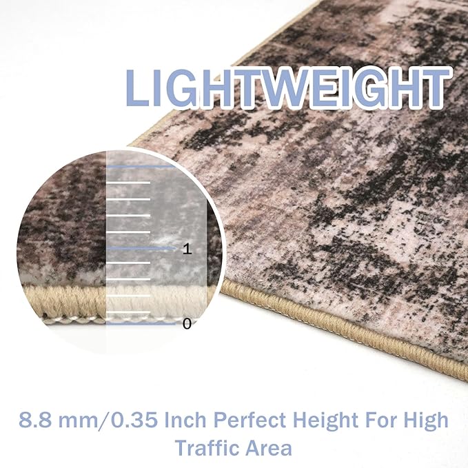 IOHOUZE Abstract Runner Rug 2x7 Ft Washable Runners for Hallways, Non Slip Kitchen Runner Printed Faux Wool Entryway Runners Indoor, Modern Abstract Floor Carpet for Hall Kitchen Bedroom, Brown/Rust