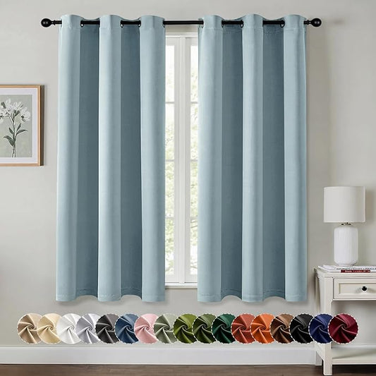 MIULEE Slate Blue Blackout Curtains for Bedroom Living Room 45 Inches Long 2 Panels, Thermal Insulated Room Darkening Drapes Grommet Noise Reducing Light Blocking Window Treatments 40x45 Inch