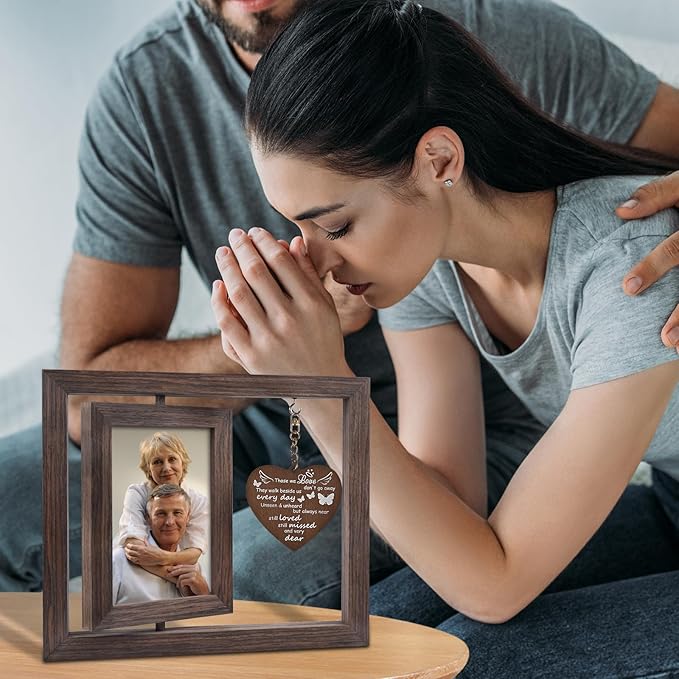 Egofine Memorial Gifts for Loss of Loved One, Sympathy Gifts for Loss of Mom Dad, Rotating Memory Frame Remembrance for 4x6 Photo