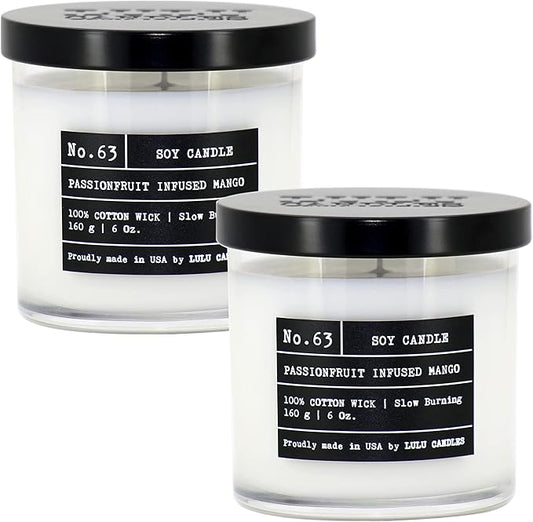 Lulu Candles | Passionfruit Infused Mango | Luxury Scented Soy Jar Candle | Hand Poured in The USA | Highly Scented & Long Lasting- 6 Oz. 2 Pack
