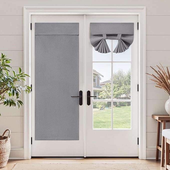 HOMEIDEAS 100% Linen Blackout Sidelight Curtains for Front Door, Side Door Window Curtains, Small Window,Thermal Insulated Covering, 1 Panel, W12 X L68 Inch, Dark Grey