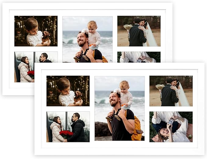 Golden State Art, Set of 2, 12x24 White Wood Picture Frame - White Mat for 8x10 And 5x7 Photos - Tempered Glass, Sawtooth Hanger, Swivel Tabs - Wall Mounting - Great for Gift