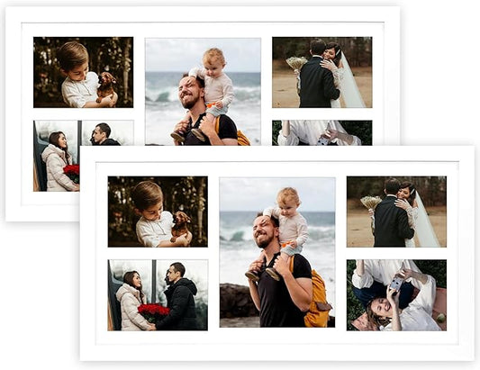 Golden State Art, Set of 2, 12x24 White Wood Picture Frame - White Mat for 8x10 And 5x7 Photos - Tempered Glass, Sawtooth Hanger, Swivel Tabs - Wall Mounting - Great for Gift