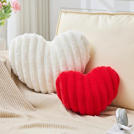 2Pcs Heart Pillow Red White Throw Pillows Decorative Pillows.Heart Shaped Throw Pillows for Bed Couch Chair Bedroom Room.Cute Small Pillow for Valentines Day Women Valentine Wedding Home Decor