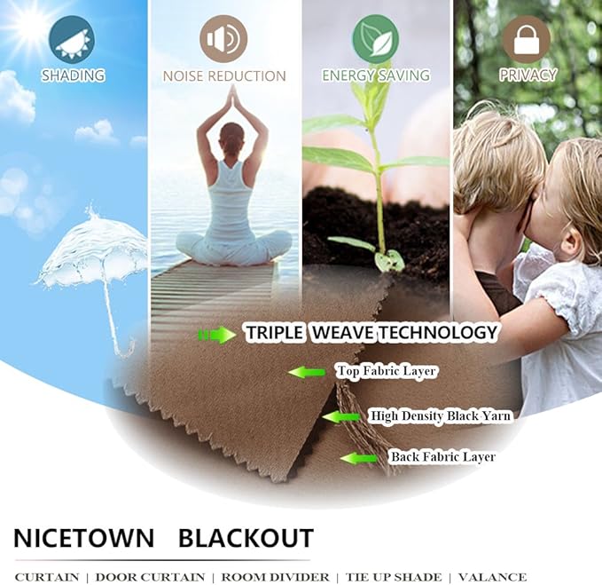 NICETOWN Blackout Panel for French Door - Thick Privacy Blackout Curtain for Glass Door/French Door with Adjustable Tie-Back (1 Piece, W54 x L72 inches, Cappuccino)