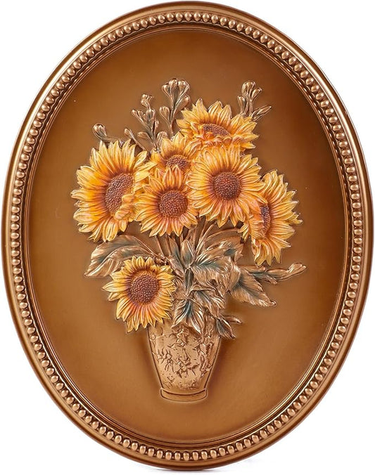 SIKOO Vintage Wall Sculptures Bronze Gold Sunflower Wall Art Hand Painted Ornate Wall Hanging Decoration Antique Pediment Wall Statue Ornament Decor Gallery for Kitchen Bedroom Living Room