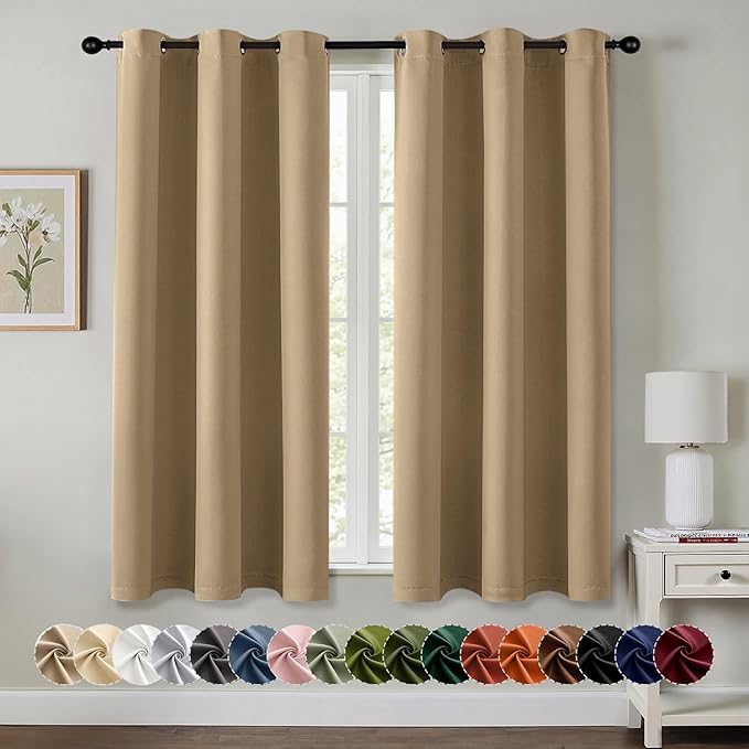 MIULEE Taupe Brown Blackout Curtains for Bedroom Living Room 63 Inches Long 2 Panels, Thermal Insulated Room Darkening Drapes Grommet Noise Reducing Light Blocking Window Treatments 40x63 Inch