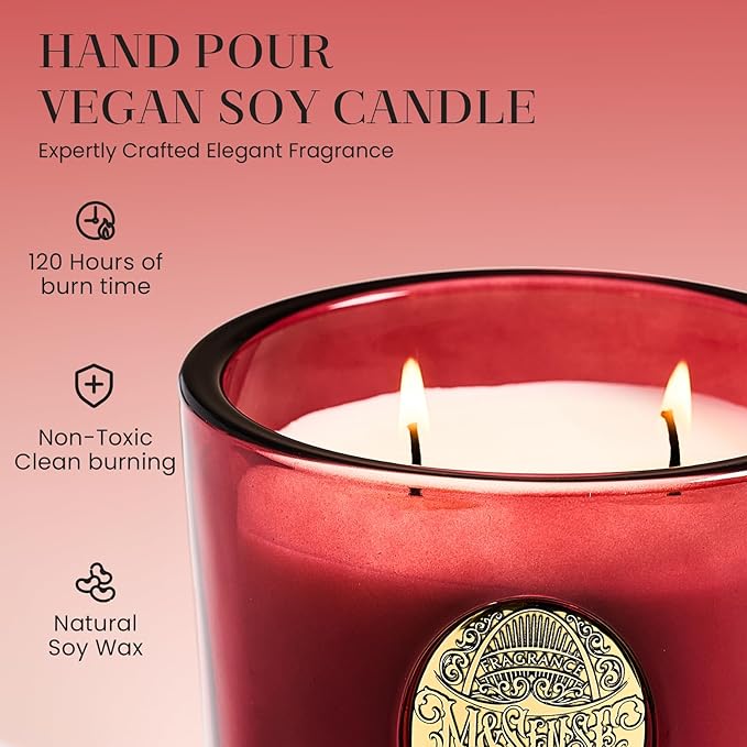 M&SENSE Large Two-Wick Strong Soy Candle | Red Camellia & Vivid Red | 19.8 oz, 120H Burn Time | Luxury Scented Candle for Women，for Relaxation,Home Décor,Sex