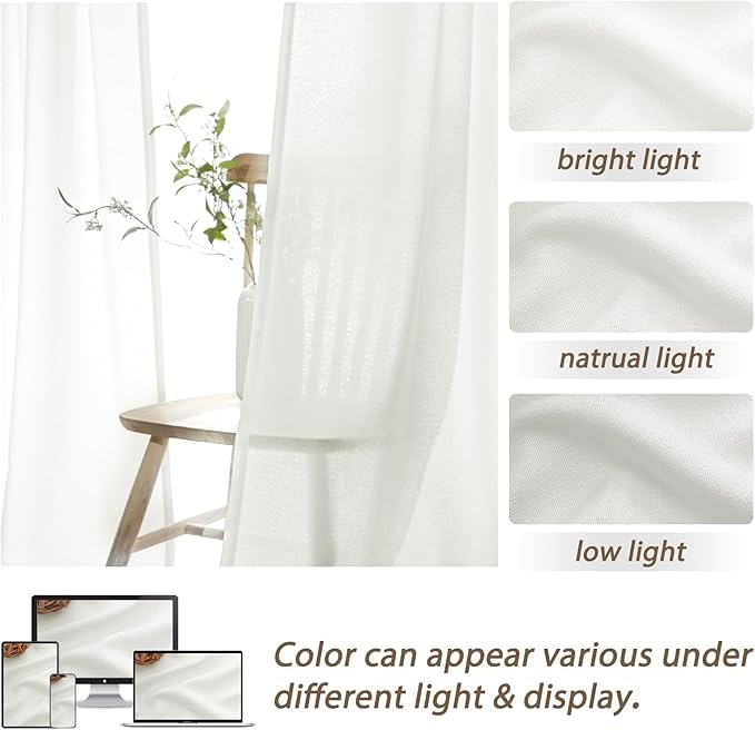 PleatedDrapes Pure White Semi Sheer Curtains 100 Inches Long for Kids Room, Pinch Pleat Neutral Thick Linen Privacy Curtain Light Filtering with Back Tab 8-1/3FT Length Dining Room Drapes 2 Panels Set