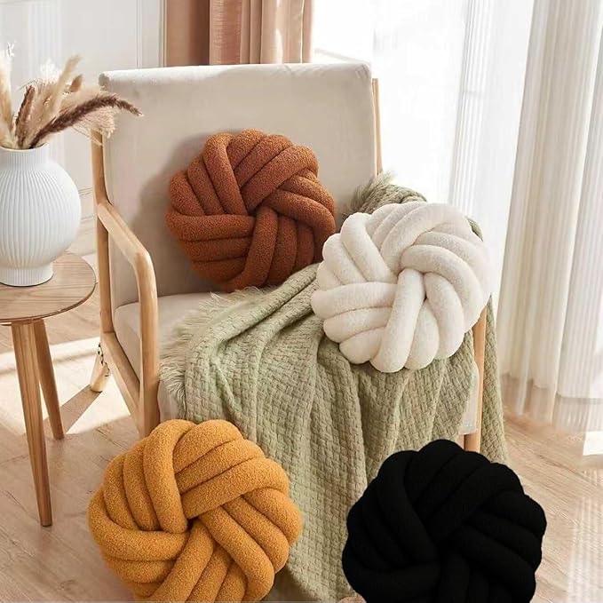 Black Knot Pillow 13.7'' Round Throw Pillow Soft Plush Knot Ball Pillow Handmade Decorative Pillow for Couch Modern Home Decorative Knotted Pillow Cushion Pillows for Bed Bedroom, Sofa