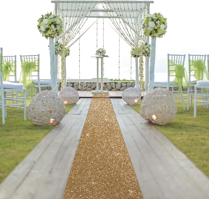 Tatuo Carpet Runner 2.46 x 30 ft Runway Rug 55 GSM Thickness with Carpet Tape for Prom Graduation Wedding Outdoor Indoor Hallway Movie Party Decoration Rug(2.46 x 30 Feet,Glitter Champagne)
