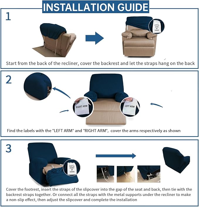 YEMYHOM 4 Pieces Stretch Recliner Slipcover Latest Jacquard Recliner Chair Cover with Side Pocket Anti-Slip Fitted Recliner Cover Couch Furniture Protector with Elastic Bottom (Recliner, White)