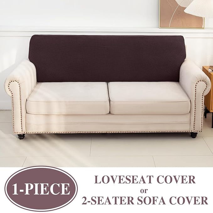 LA MEACK Couch Cushion Cover Loveseat Cover or 2 Seat Sofa Cover Washable Stretch Sectional Sofa Slipcover(1 Piece for Loveseat or Sofa 2-Seater, Brown)