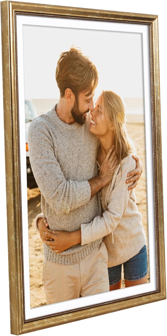 Americanflat Vintage Frames - 13x19 Picture Frame with Beaded Accents and Polished Plexiglass - Use as 12x18 Frame or Display 13x19 Photos Without Mat - Heirloom Collection - Wall Display - Gold