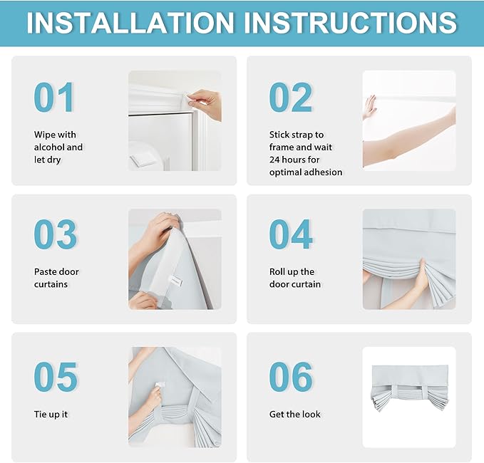 RYB HOME Blackout French Door Curtain - Privacy Thermal Insulated Window Shades for Patio Kitchen Front Entry Back Door Glass Window, Self Adhesive No Drill, 1 Panel, 12" W x 72" L, Greyish White