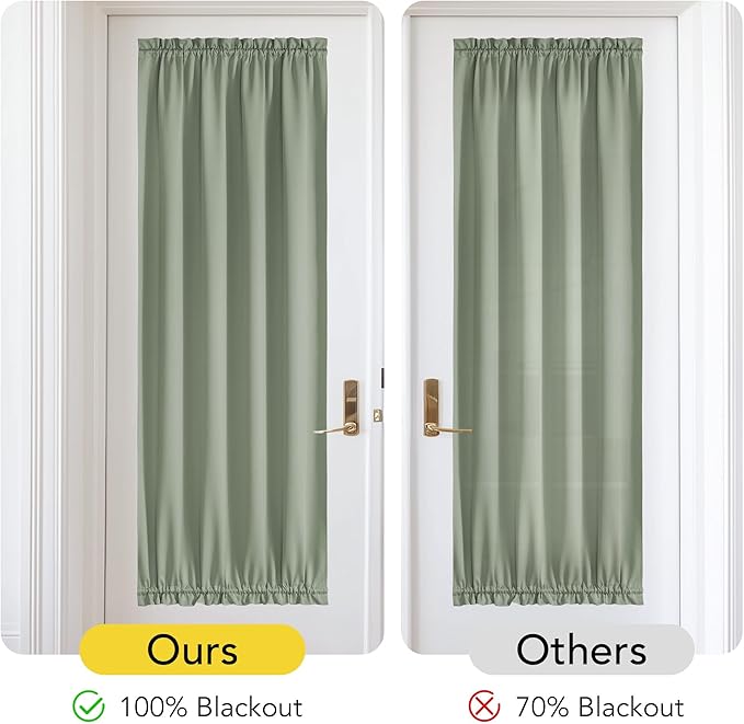 NICETOWN 100% Blackout French Door Curtain,Privacy Thermal Insulated Window Curtain with Adjustable Tieback for Glass Front Sliding Patio Christmas Door Decor, 1 Panel, 36W x 72L, Sage Green