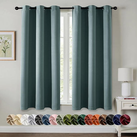 MIULEE Dusty Blue Blackout Curtains for Bedroom Living Room 63 Inches Long 2 Panels, Thermal Insulated Room Darkening Drapes Grommet Noise Reducing Light Blocking Window Treatments 40x63 Inch