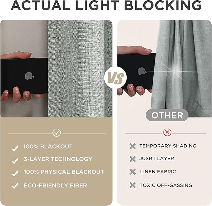Joydeco Blackout Curtains for Bedroom - 100% Light Blocking 2 Panels Light Grey Drapes 37"W x 108"L, Thermal Insulated Room Darkening Curtains, Linen Textured for Living Room, Rod Pocket & Back Tabs