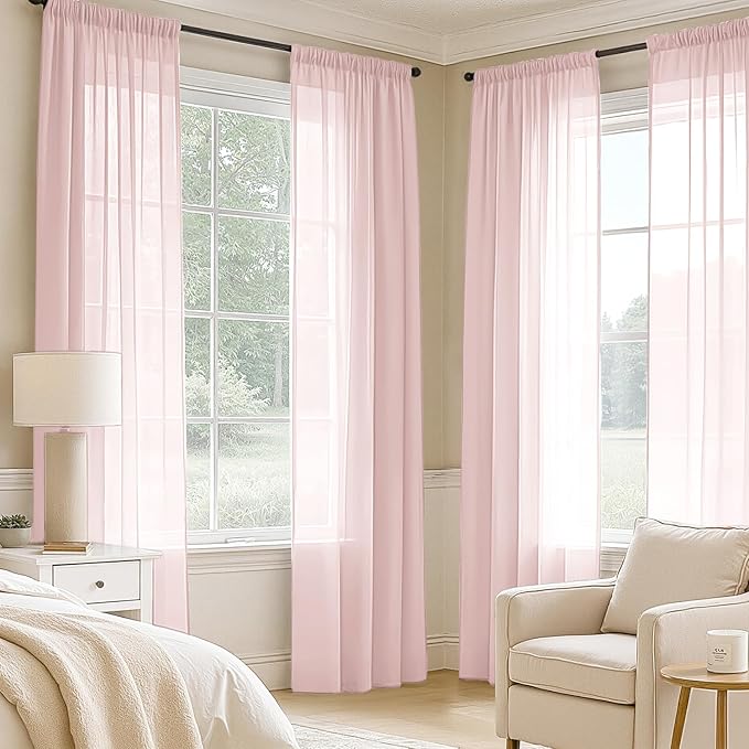 MIULEE Blush Pink Sheer Curtains 72 Inches Long, 4 Panels Set, Light Filtering Rod Pocket Voile Drapes for Living Room and Bedroom, Airy Soft Fabric Window Treatments, 42 x 72 Inches