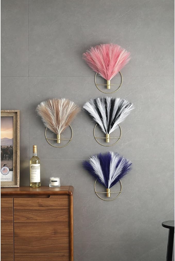 Pretty Jolly Boho Wall Decor, Wall-Mounted Metal Vase, Hanging Artificial Pampas Display, Fake Plant 2 Pack,OldGreen,White,Black