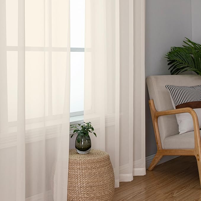 OWENIE Cream Sheer Curtains 78 inches Long 2 Panels Set for Bedroom Living Room, Soft Solid Living Room Sheer Curtain, Rod Pocket Light Filtering Curtains, 2 Pcs Each 42?€? W x 78" L,Cream