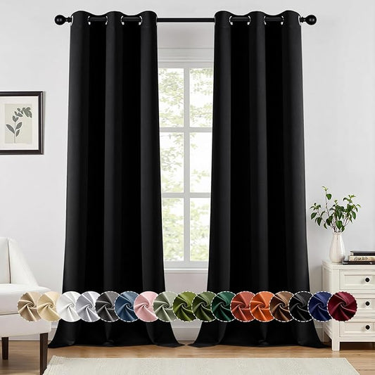 MIULEE Black Blackout Curtains for Bedroom Living Room 96 Inches Long 2 Panels, Thermal Insulated Room Darkening Drapes Grommet Noise Reducing Light Blocking Window Treatments 40x96 Inch